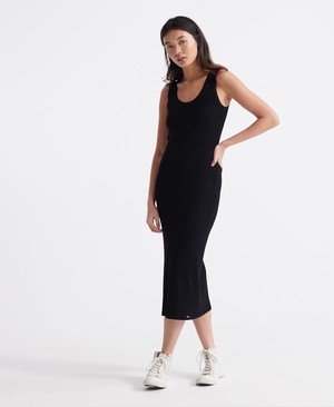 Superdry Sahara Knit Midi Split Női Ruhák Fekete | CQJXF6483